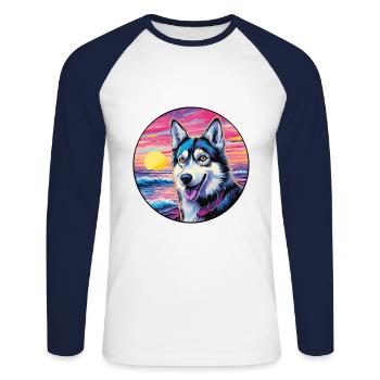 Alaskan Husky Hund Rasse Bunte Karikatur Watercolo - Unisex Baseballshirt langarm - Weiß/Navy - Vorne - Nik (191cm)