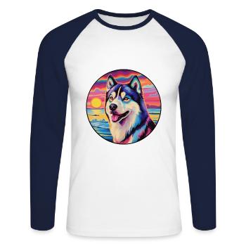 Alaska Malamute Hunderasse Bunte Karikatur Wasserc - Unisex Baseballshirt langarm - Weiß/Navy - Vorne - Nik (191cm)
