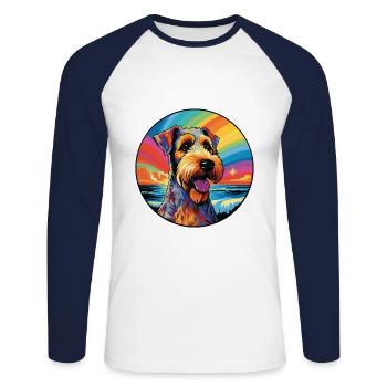 Airedale Terrier Chien Race Coloré Cartoon Waterc - T-shirt baseball manches longues Homme - blanc/marine - Devant - Nik (191cm)