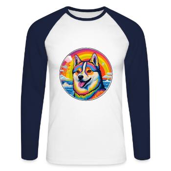 American Akita Dog Breed Colorful Cartoon Watercol - Unisex Long Sleeve Baseball T-Shirt - white/navy - Front - Nik (191cm)