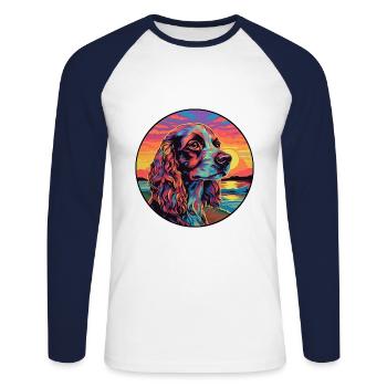 Alpine Spaniel Dog Breed Colorful Cartoon Watercol - Unisex Long Sleeve Baseball T-Shirt - white/navy - Front - Nik (191cm)