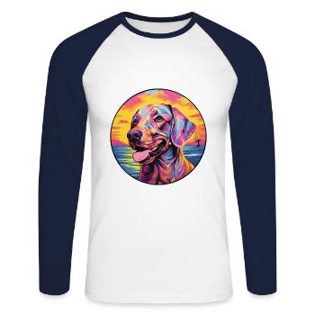 Amerikanischer Leopardenhund Hunderasse Bunte Karikatur - Unisex Baseballshirt langarm - Weiß/Navy - Vorne - Nik (191cm)