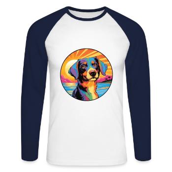 Ariegeois Race De Chien Coloré Dessin Animé Aquarelle - T-shirt baseball manches longues Homme - blanc/marine - Devant - Nik (191cm)