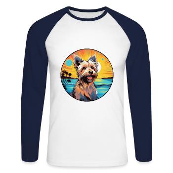 Terrier soyeux australien race de chien Cartoo coloré - T-shirt baseball manches longues Homme - blanc/marine - Devant - Nik (191cm)