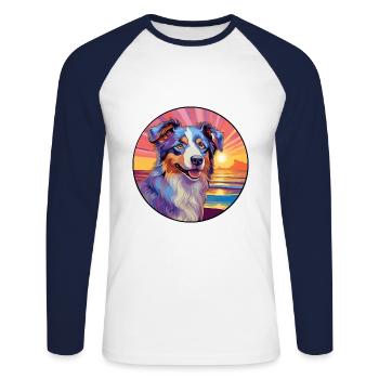 Berger Australien Chien Race Coloré Cartoon Wat - T-shirt baseball manches longues Homme - blanc/marine - Devant - Nik (191cm)