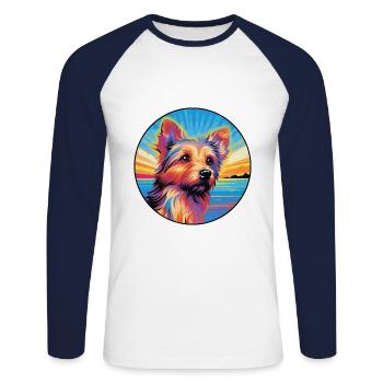 Australian Terrier Dog Breed Colorful Cartoon Wate - Unisex Long Sleeve Baseball T-Shirt - white/navy - Front - Nik (191cm)