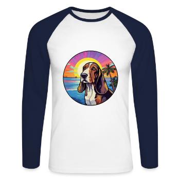 Basset Artesien Normand Dog Breed Colorful Cartoon - Unisex Long Sleeve Baseball T-Shirt - white/navy - Front - Nik (191cm)