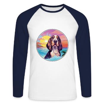 Basset Bleu De Gascogne Dog Breed Colorful Cartoon - Unisex Long Sleeve Baseball T-Shirt - white/navy - Front - Nik (191cm)