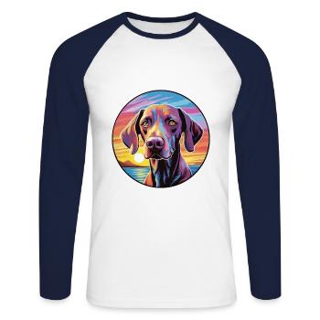 Ariege Pointer Chien Race Coloré Cartoon Watercol - T-shirt baseball manches longues Homme - blanc/marine - Devant - Nik (191cm)