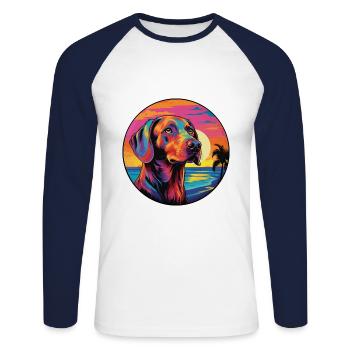 Aryan Molossus Dog Race Coloré Cartoon Watercol - T-shirt baseball manches longues Homme - blanc/marine - Devant - Nik (191cm)