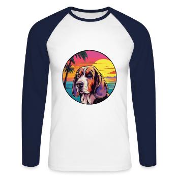 Basset Hund Hund Rasse Bunte Karikatur Aquarell - Unisex Baseballshirt langarm - Weiß/Navy - Vorne - Nik (191cm)