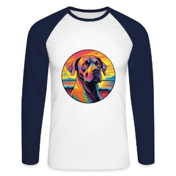 Belgische Dogge Hunderasse Bunte Karikatur Waterco - Unisex Baseballshirt langarm - Weiß/Navy - Vorne - Nik (191cm)