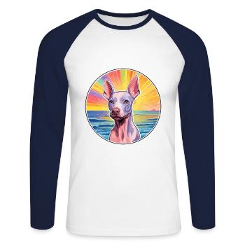 American Hairless Terrier Race de chien Carto coloré - T-shirt baseball manches longues Homme - blanc/marine - Devant - Nik (191cm)