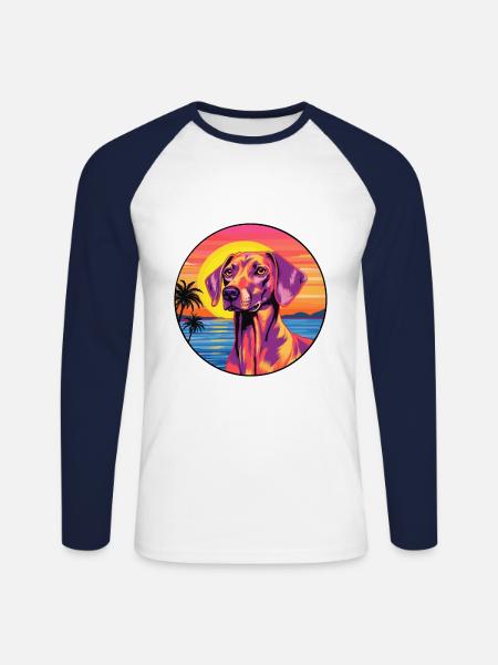 Andalusian Hound Dog Breed Colorful Cartoon Waterc - Unisex Long Sleeve Baseball T-Shirt - white/navy