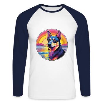 Australian Kelpie Dog Breed Colorful Cartoon Water - Unisex Long Sleeve Baseball T-Shirt - white/navy - Front - Nik (191cm)