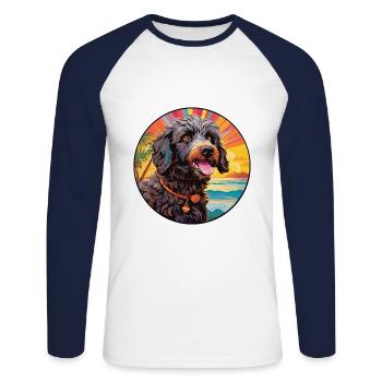 Barbet Dog Breed Colorful Cartoon Watercolor - Unisex Long Sleeve Baseball T-Shirt - white/navy - Front - Nik (191cm)