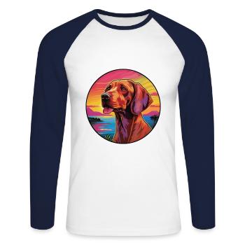 Bavarian Mountain Hound Dog Breed Colorful Cartoon - Unisex Long Sleeve Baseball T-Shirt - white/navy - Front - Nik (191cm)