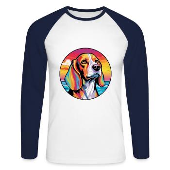Beagle Harrier Hunderasse Bunte Karikatur Watercol - Unisex Baseballshirt langarm - Weiß/Navy - Vorne - Nik (191cm)