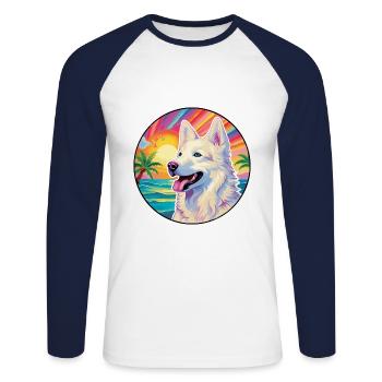 Berger Blanc Suisse Dog Breed Colorful Cartoon Wat - Unisex Long Sleeve Baseball T-Shirt - white/navy - Front - Nik (191cm)