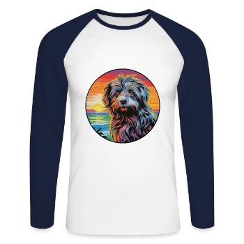 Bergamasco Chien De Berger Race Coloré Cartoon Wat - T-shirt baseball manches longues Homme - blanc/marine - Devant - Nik (191cm)