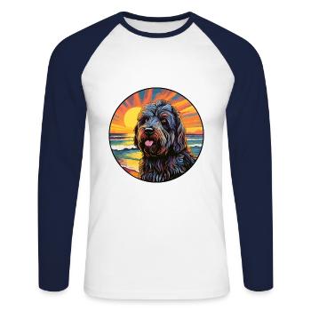 Race de chien Terrier russe noir Dessin animé coloré W - T-shirt baseball manches longues Homme - blanc/marine - Devant - Nik (191cm)