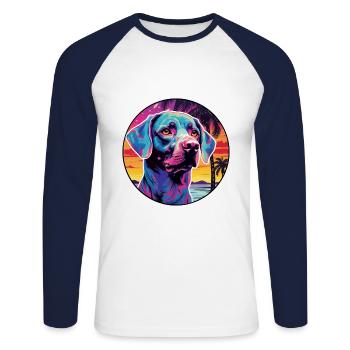 Bleu De Gascogne Chien Race Coloré Cartoon Waterc - T-shirt baseball manches longues Homme - blanc/marine - Devant - Nik (191cm)