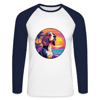 Beagle Hunderasse Buntes Karikatur-Aquarell - Unisex Baseballshirt langarm - Weiß/Navy - Vorne - Nik (191cm)