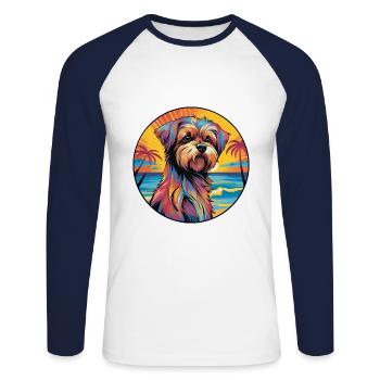Griffon Belge Chien Race Coloré Cartoon Waterco - T-shirt baseball manches longues Homme - blanc/marine - Devant - Nik (191cm)