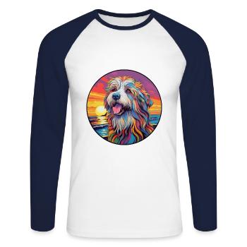 Bergamasco Chien De Berger Chien Race Coloré Cartoon Wat - T-shirt baseball manches longues Homme - blanc/marine - Devant - Nik (191cm)