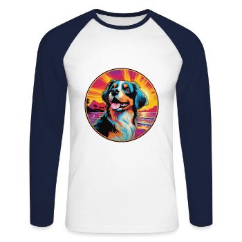 Berner Laufhund Dog Breed Colorful Cartoon Waterco - Unisex Long Sleeve Baseball T-Shirt - white/navy - Front - Nik (191cm)