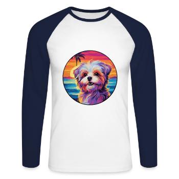 Bichon Yorkie Hunderasse Bunte Karikatur Watercolo - Unisex Baseballshirt langarm - Weiß/Navy - Vorne - Nik (191cm)