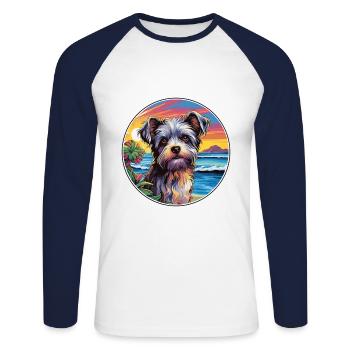 Biewer Terrier Dog Breed Colorful Cartoon Watercol - Unisex Long Sleeve Baseball T-Shirt - white/navy - Front - Nik (191cm)