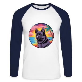 Schwarzer norwegischer Elchhund Hunderasse Buntes Cartoo - Unisex Baseballshirt langarm - Weiß/Navy - Vorne - Nik (191cm)