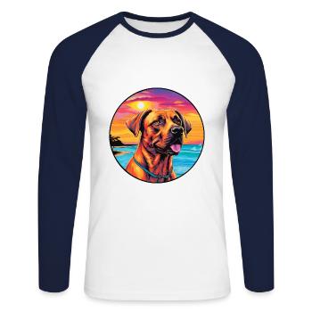 Black Mouth Cur Dog Breed Colorful Cartoon Waterco - Unisex Long Sleeve Baseball T-Shirt - white/navy - Front - Nik (191cm)