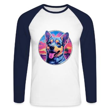Blue Heeler Dog Breed Colorful Cartoon Watercolor - Unisex Long Sleeve Baseball T-Shirt - white/navy - Front - Nik (191cm)