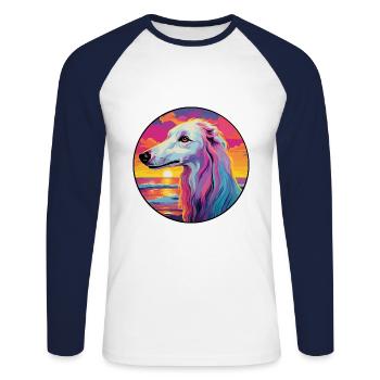 Barzoï chien race coloré dessin animé aquarelle - T-shirt baseball manches longues Homme - blanc/marine - Devant - Nik (191cm)