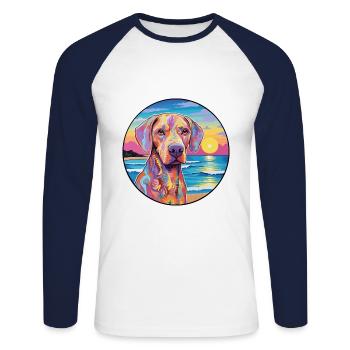 Braque Saint Germain Hunderasse Bunte Karikatur Wa - Unisex Baseballshirt langarm - Weiß/Navy - Vorne - Nik (191cm)