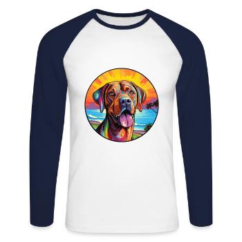 Mastiff brésilien race de chien coloré dessin animé eau - T-shirt baseball manches longues Homme - blanc/marine - Devant - Nik (191cm)