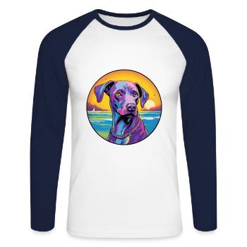 Bleu dentelle chien race coloré dessin animé aquarelle - T-shirt baseball manches longues Homme - blanc/marine - Devant - Nik (191cm)