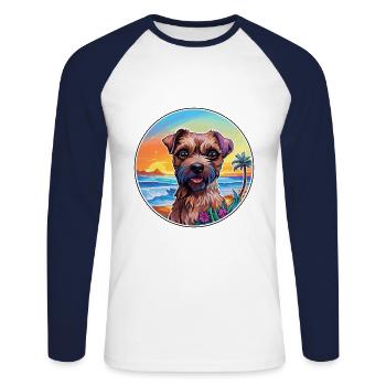 Border Terrier Chien Race Coloré Cartoon Watercol - T-shirt baseball manches longues Homme - blanc/marine - Devant - Nik (191cm)