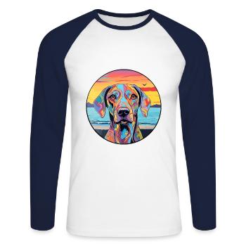 Braque Français Race De Chien Coloré Cartoon Waterco - T-shirt baseball manches longues Homme - blanc/marine - Devant - Nik (191cm)