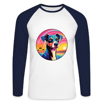 Terrier brésilien race de chien coloré dessin animé eau - T-shirt baseball manches longues Homme - blanc/marine - Devant - Nik (191cm)