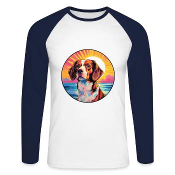 Bretagne chien race coloré dessin animé aquarelle - T-shirt baseball manches longues Homme - blanc/marine - Devant - Nik (191cm)