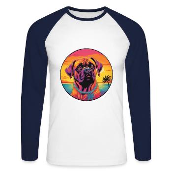 Bullmastiff chien race coloré dessin animé aquarelle - T-shirt baseball manches longues Homme - blanc/marine - Devant - Nik (191cm)