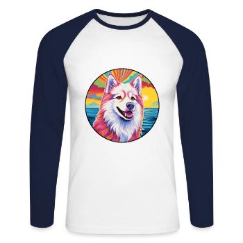 Chien esquimau canadien race coloré dessin animé Waterco - T-shirt baseball manches longues Homme - blanc/marine - Devant - Nik (191cm)