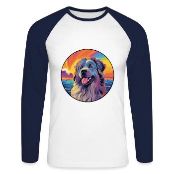 Caucasian Shepherd Dog Breed Colorful Cartoon Wate - Unisex Long Sleeve Baseball T-Shirt - white/navy - Front - Nik (191cm)