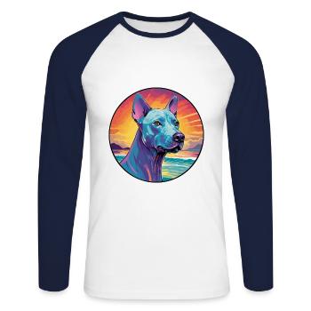 Blau Thai Ridgeback Hunderasse Bunte Karikatur Wat - Unisex Baseballshirt langarm - Weiß/Navy - Vorne - Nik (191cm)