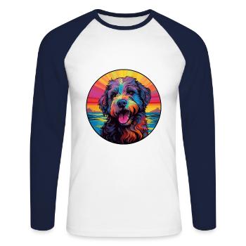 Bouvier Des Ardennes Race De Chien Coloré Cartoon Wa - T-shirt baseball manches longues Homme - blanc/marine - Devant - Nik (191cm)