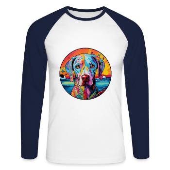 Braque Du Bourbonnais Race De Chien Coloré Cartoon W - T-shirt baseball manches longues Homme - blanc/marine - Devant - Nik (191cm)