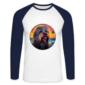 Briard Dog Breed Colorful Cartoon Watercolor - Unisex Long Sleeve Baseball T-Shirt - white/navy - Front - Nik (191cm)